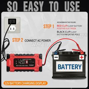 เครื่องชาร์จแบตเตอรี่ FOXSUR 12V 24V 10A พร้อมหน้าจอแสดงผลอัจฉริยะสำหรับรถยนต์และรถจักรยานยนต์ - สีดำและสีแดง - Product Image 6