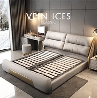 Lit king size de style luxueux pour chambre à coucher, style européen, lit double en bois massif de haute qualité, tête de lit en cuir souple