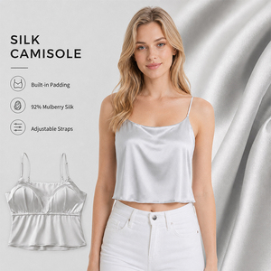 Camisola de seda de morera para mujer, top tipo bandeau acolchado, antiexposición, sin espalda, capa base, con logo personalizado, suave, transpirable y de primera calidad. - Product Image 1