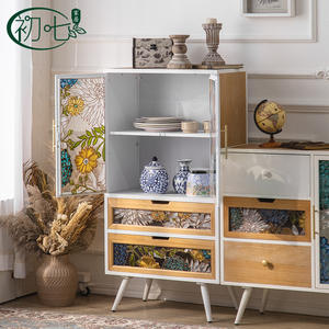 Aparador estilo americano Chu Qi pintado a mano con esmalte, con puertas de vidrio y cajones para almacenamiento en la sala de estar. - Product Image 4