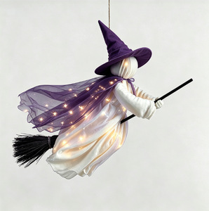 Decorazione di Halloween di Alta Qualità: <span class=keywords><strong>Strega</strong></span> Volante Sospesa con Luce LED, <span class=keywords><strong>Mantello</strong></span> e Scopa per Arredamento Casa Stregata - Product Image 6