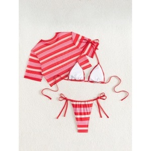 Round neck striped Korean style trendy loose Hong Kong style versatile casual <b>bikini</b> <b>3</b>-<b>piece</b> <b>set</b> - Product Image 3