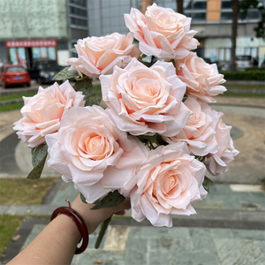 YOPIN-7653 Bán Buôn Hoa Hồng Cưới 9 Đầu Đỏ Trắng Mùa Thu Nhân Tạo Cao Cấp Lụa Lớn Hoa Hồng Thực Tế Hoa Lá - Product Image 4