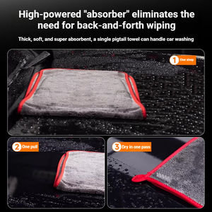 Paño de Microfibra Personalizado con Logotipo, 900 GSM, Premium, Borde Rojo, de una Sola Cara, 40*60 60*160, para Pulir Autos, con Bucle Trenzado, Toalla de Secado - Product Image 2