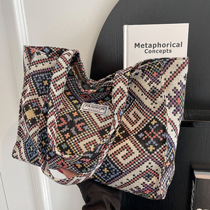 حقيبة كبيرة السعة بأسلوب عرقي، حقائب قماشية منسوجة يدويًا، حقيبة يد نسائية متعددة الألوان بحمالة كتف واحدة - Product Image 2