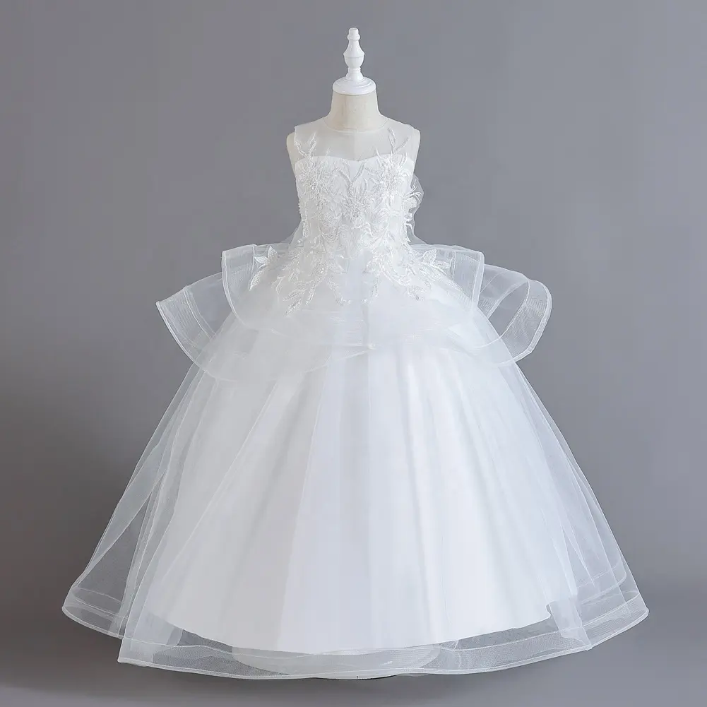 Robe de mariée blanche longue pour jeunes filles, élégante, longue, demoiselle d'honneur, Occasion décontractée, fête de mariage pour enfants, fleurs