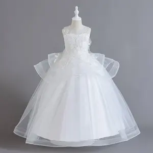 Белые свадебные платья для молодых девушек, элегантные длинные официальные повседневные платья подружки невесты для торжественных случаев, Свадебная вечеринка для детей, с цветами для девочек