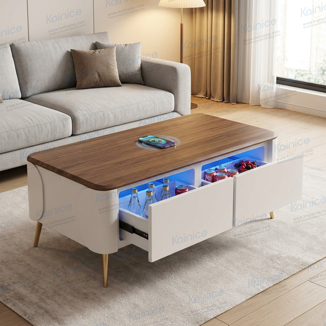Kainice Smart Coffee Table with Refrigerator Touch Screen Mini Wireless Charging USB Port Hotel Home Living Room Furniture
