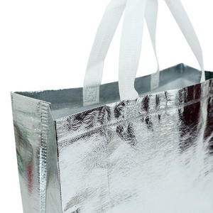 Custom Laminated Non Woven Metallic <strong>Silver</strong> Reusable Shopping <strong>Tote</strong> <strong>Bags</strong> - Product Image 6