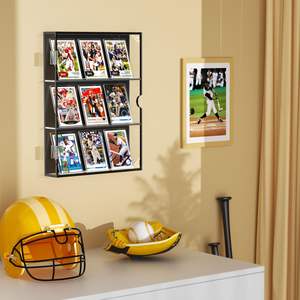 خزانة حائط أكريليك فاخرة كلاسيكية بباب مغناطيسي سهلة التجميع، علبة عرض لـ 9 بطاقات رياضية مدرجة لبطاقات البيسبول والهوكي - Product Image 3