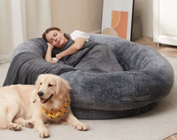 Lit pour chien en peluche écologique, canapé pour animaux de compagnie avec accoudoir, coussin orthopédique amovible pour chien, nid pour chat, lit pour chien