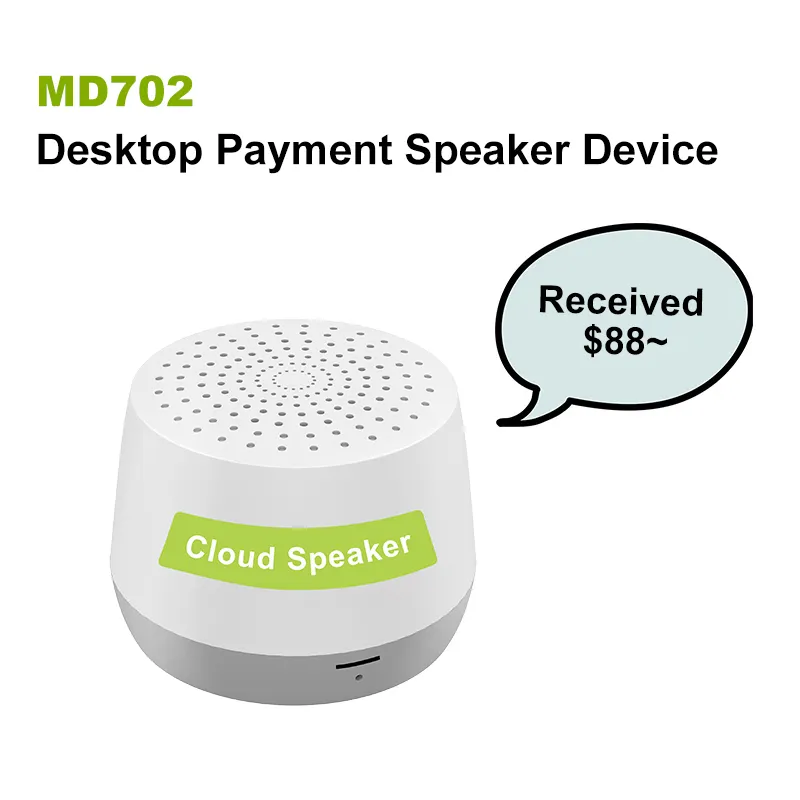 Md702 क्लाउड भुगतान स्पीकर 4 जी वाई-फाई 3 डब्ल्यू लाउडस्पीकर स्मार्ट स्पीकर के माध्यम से भुगतान जानकारी का वास्तविक समय प्रसारण