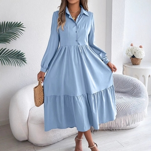 <span class=keywords><strong>Robe</strong></span> décontractée et ample pour femme, style européen, col en V, manches longues, à volants, 2026 - Product Image 4