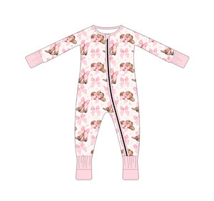 カスタムベビーガールロンパース、毛玉防止ベビー寝間着、折り返し袖口キッズパジャマ、竹繊維キッズ服、ベビーガール服 - Product Image 2