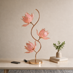 Lámpara de Mesa Rosa Lotus con Pantalla de Vidrio Ajustable, Base de Metal, Lámpara Decorativa de Noche para Dormitorio - Product Image 5