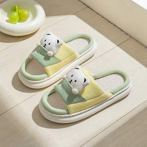 Vente en gros de pantoufles ourson mignonnes Pantoufles en lin antidérapantes avec motifs animaux pour femmes Pantoufles Pantoffe Pantoufles Zapatillas - Product Image 3