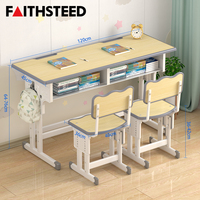 Ensemble de bureau et chaise ergonomiques doubles pour l'étude, réglables en hauteur, avec deux chaises à dossier pour enfants