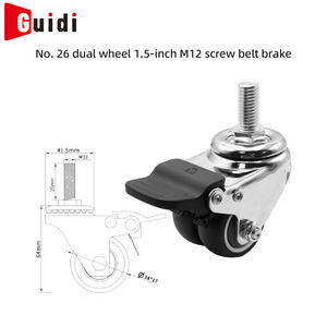 Roulettes silencieuses en polyuréthane PU à double roulement <span class=keywords><strong>pour</strong></span> meubles, 1,5 pouce, vis M12, avec freins - Product Image 1
