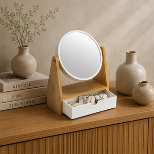 <span class=keywords><strong>Miroir</strong></span> de maquillage avec support en bambou naturel, <span class=keywords><strong>miroir</strong></span> grossissant double face 1X/3X avec tiroir - Product Image 1