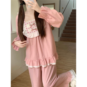 2025 otoñal estilo palaciego pequeño algodón fresco suelto pulloverrufflescasual ropa <span class=keywords><strong>de</strong></span> casa - Product Image 3