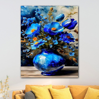 Peinture personnalisée par numéros Fleurs bleues Peinture par numéros sur toile Affiches peintes à la main Imprimés Décor pour le salon