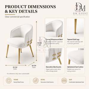 Modern Curved Barrel Arm Back Gold Stainless Steel <b>Dining</b> <b>Chair</b> with White Cushion for Hotel and Wedding Events Wholesale - Product Image 5