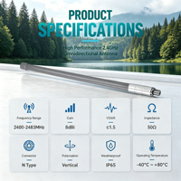 Antena Omnidireccional de Fibra de Vidrio de 2.4GHz y 8dBi para Exteriores, Antena WiFi WLAN de Alta Ganancia, Fibra de Vidrio Gris para Puente Inalámbrico AP