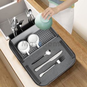 <b>Kitchen</b> Countertop Multifunctional Fork Spoon Drying Rack <b>Kitchen</b> <b>Storage</b> Draining Rack With Mat - Product Image 6