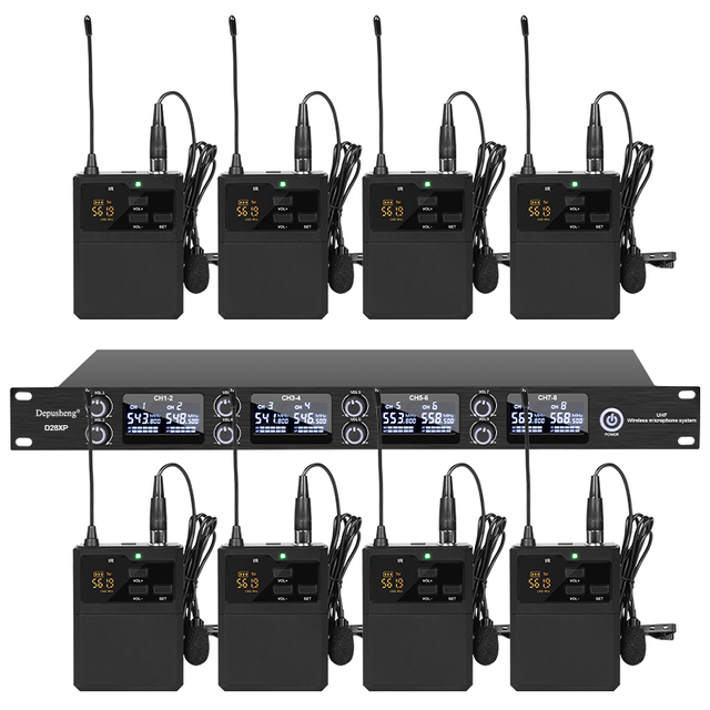Depusheng D28XP One Drag Eight Channel UHF Wireless Microphone System Lavalier Mic Lapel Microphone for Teaching Guide