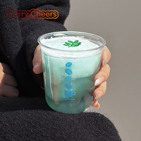 Gobelet en PET recyclable transparent à fond rond en U avec couvercle, personnalisé avec logo imprimé, pour boissons froides à emporter, 9oz, 10oz, 12oz, 14oz, 16oz
