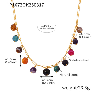 Fashionable Classic Chain Colorful Natural Stone <strong>Boho</strong> <strong>Necklace</strong> - Product Image 4