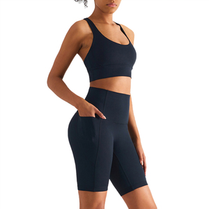 WK1438 pantaloncini da bici da Yoga a vita alta da donna con tasca laterale senza punta di cammello senza pantaloncini da ciclismo per allenamento con cuciture anteriori - Product Image 6
