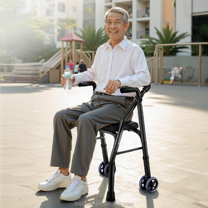 Déambulateur pliable en alliage d'aluminium avec siège, aide à la mobilité réglable en hauteur pour personnes âgées, seniors et handicapés - Product Image 6