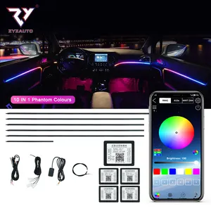 ZY lampu Led Interior mobil 18 dalam 1, lampu suasana otomatis Led simfoni multiwarna 64 warna sinkronisasi musik RGB lampu Led