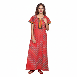 Chemise de nuit tissée Maxi-Length 100% Cotton Ladies XL Size Popeline Fabric Home Use Sleepwear for Spring Summer Season Expertly Sold - Product Image 1