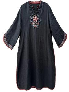 Vestito stile cinese <span class=keywords><strong>con</strong></span> ricami dettagliati, estate etnico ampio abito lungo <span class=keywords><strong>con</strong></span> <span class=keywords><strong>maniche</strong></span> <span class=keywords><strong>a</strong></span> <span class=keywords><strong>tre</strong></span> <span class=keywords><strong>quarti</strong></span> per le donne - Product Image 5