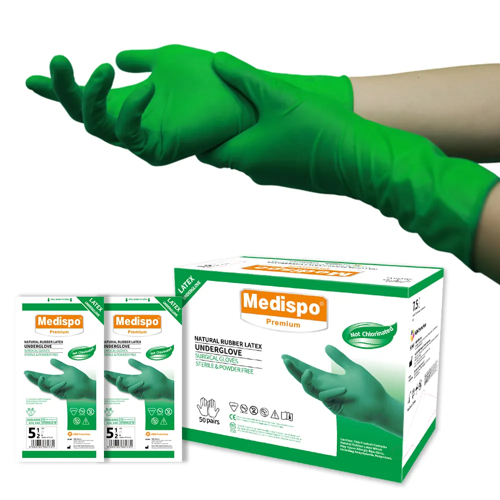 Großhandel Factory Supply Grüne sterile Latex-OP-Handschuhe Pulver frei