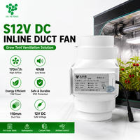 Kipas Tenda Tanam Indoor 12V DC dengan Baling-Baling Plastik, Bantalan Hidrolik, 110mm Inline DuctBlower untuk Hidroponik, Filter Karbon & Aliran Udara