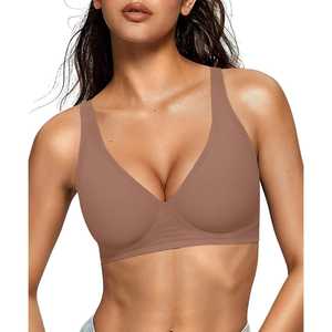 Soutien-gorge sans bretelles en maille respirante pour femmes, sans couture, col en V, push-up, fin, grande taille, soutien doux, sans armatures - Product Image 1