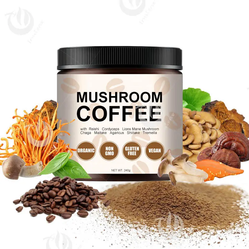 Private Label Oem Kruidenpaddenstoel Koffie Hericium Erinaceus Cordyceps Grifola Frondosa Chaga Reishi Ganoderma Champignonkoffie