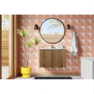 Modern Wood Color Wall Mounted Bathroom Mirror Cabinet Bathroom Vanity Combo Furniture Bath Vanity