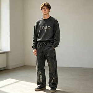Ensemble homme 450g, très tendance, sweat-shirt col rond et pantalon de jogging brodés, 100% coton, ensemble deux pièces pour homme. - Product Image 1