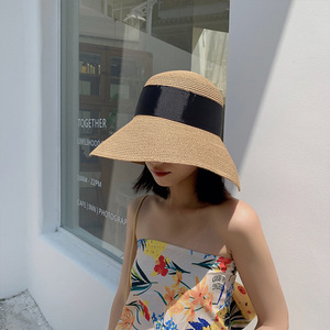 <span class=keywords><strong>Sombrero</strong></span> de paja con lazo para mujer y niña, gorro de paja con lazo de ala ancha para playa y sol, gorra de Panamá plegable - Product Image 2