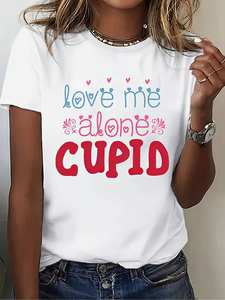 T-shirt da donna con stampa Love Me, girocollo, manica corta, design floreale a cuore, leggera, casual, top estivo primaverile - Product Image 3