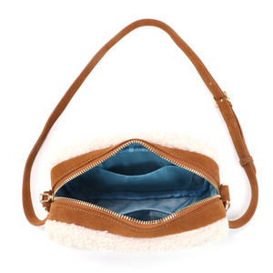 Winter Faux Suede Shearling Trim Camera Crossbody Bag Women's Fashion Outdoor <b>Handbag</b> - Product Image 6