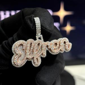 Collar con Colgante de Letra Personalizada Estilo Hip Hop, con Moissanita, Acabado en Dos Tonos, Totalmente Cubierto de Piedras, para Unisex - Product Image 4