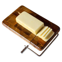 Tabla de Quesos Acacia con Cortador de Alambre Integrado de 24 cm, Patas Antideslizantes, Tabla para Servir
