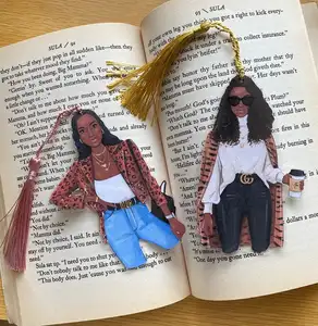 Laminated African American Black Girl Tassels Acrylic Bookmark Set for Books Notebooks