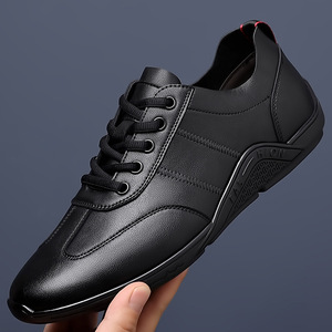 Chaussures décontractées pour hommes en cuir de vache blanc, bout rond, à enfiler, semelle souple, mocassins tendance printemps-automne - Product Image 4
