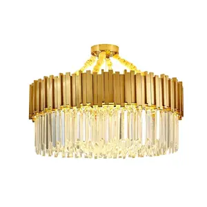 lustre de cristal de ouro Suppliers-2019 novo simples pós-moderno vila iluminação hotel restaurante ouro k9 cristal lustre